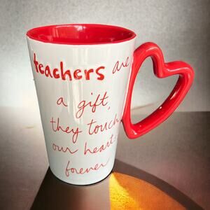 Large Teacher Coffee Mug Student Gift 16 Oz Heart Handle Coco Red Valentine